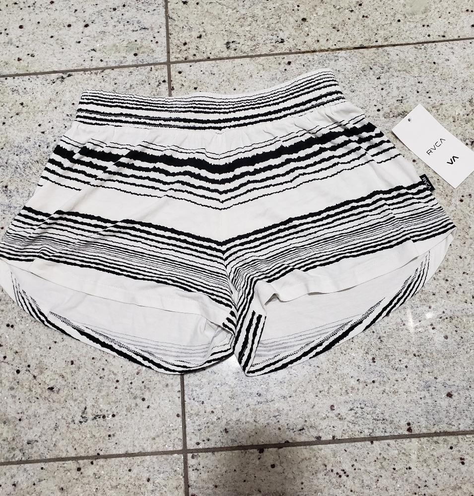 NWT RVCA Mingle Summer Shorts White Black Stripe XS